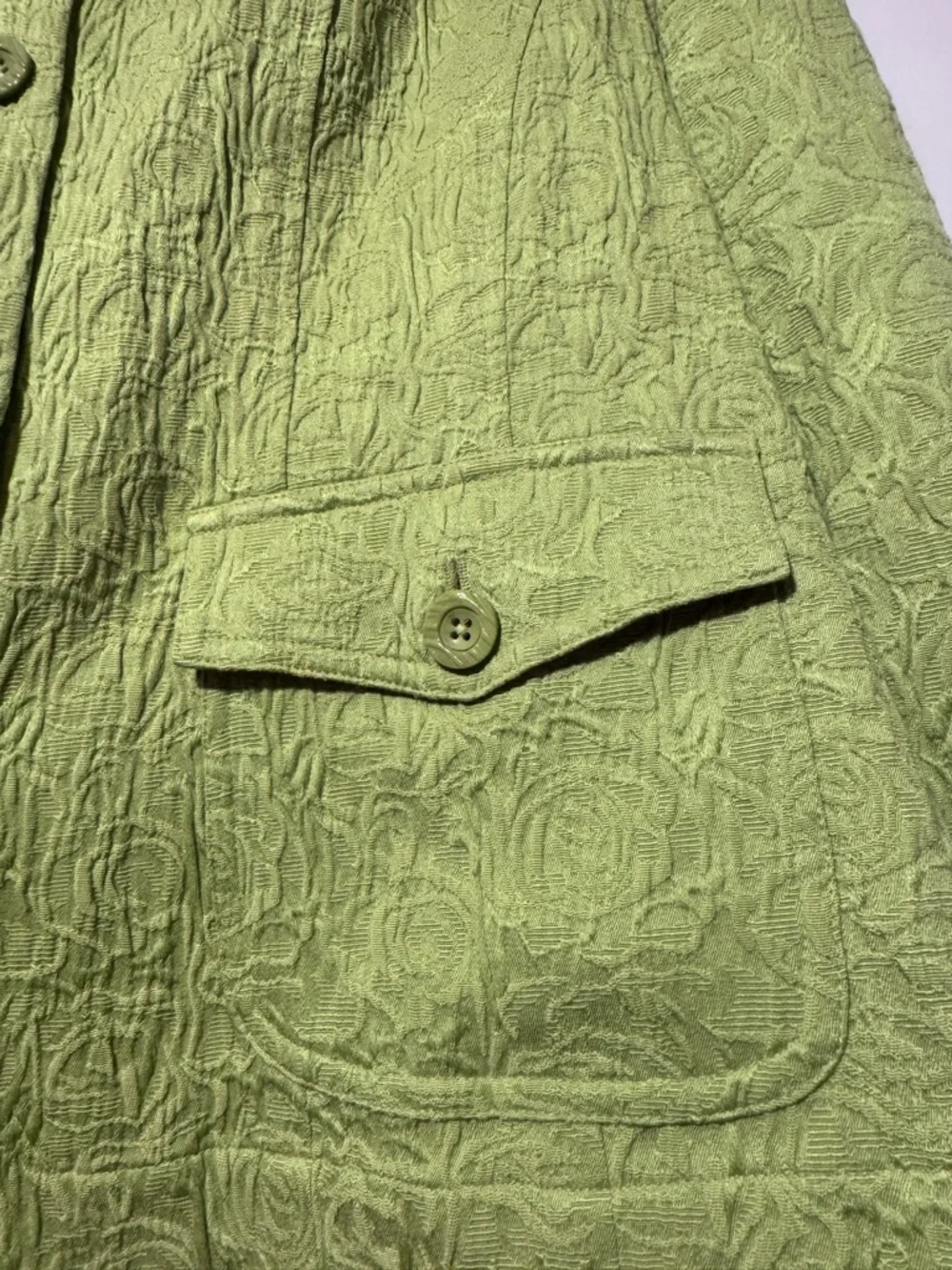 Coldwater Creek 18W Lime Green Jacquard Spring Jacket Pink Trim Preppy - Picture 5 of 9